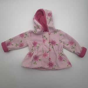 Baby Q Coat Girls 18-24M Pink Floral Fleece Hooded Snap Front Pom Hem Winter